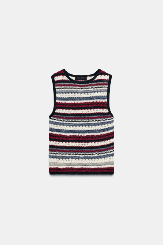 Za2026 Early Autumn New Arrivals Women's Clothing Sleeveless Round Neck Striped Knitted Top 3991010 097