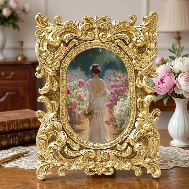 European-Style Retro Distressed Resin Photo Frame Decorative Wall Hanging Living Room Creative Simple Frame Photo Frame Oval