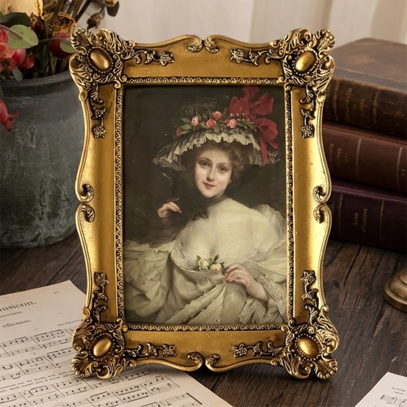 European-Style Retro Gold Picture Frame Photo Frame Living Room Decorative Painting Home Resin Crafts Ornaments Table Display Combination Series