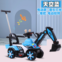 Childrens electric excavator can take riding toy large number hook digging machine to slide and push earth engineering car baby digger