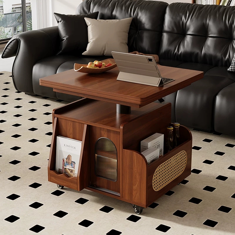 Solid Wood Folding Coffee Table, Mobile Lifting Tea Table, Small Apartment Dining Table, Multi-Functional Side Cabinet, Living Room Sofa Side Table