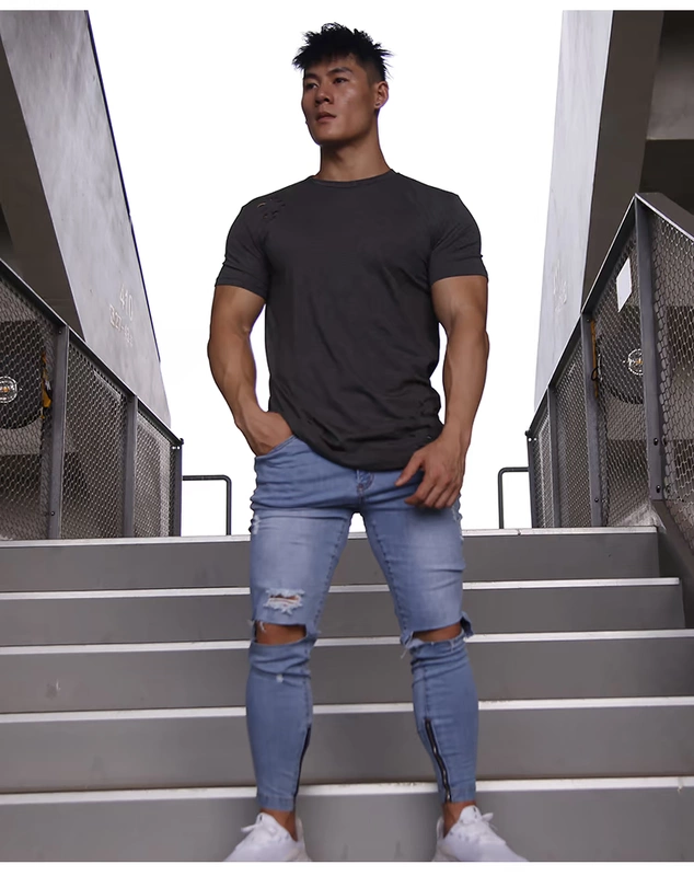 BVSN mới tập thể dục thể thao quần jeans co giãn đào tạo quần mỏng Slim quần chín quần nam mùa thu mỏng - Quần thể thao