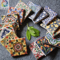 European-style retro hand-painted small tiles Restaurant kitchen and bathroom stair tiles Art background color flower tiles waist line 78x78