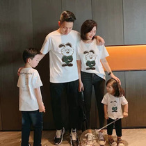Pro-Subdress family of three Summer Korean version Tide Cards Minimalist Round childrens cartoon T-shirts Dress Foreign Pistachio Women Dress