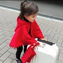 Pro-child dress Spring Festival Costume Red-red Lianhood Cape Freshman Children Out of the Beatles Baby Windproof Cloister