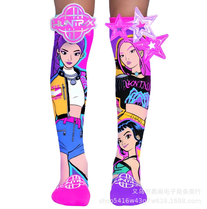 Cross-Border Children's Socks, Long Tube, Cartoon Witch Hunting Group, Three-Dimensional, Fun, Unique, Quirky, Holiday Activities, Unisex Socks, Cute