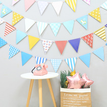 Birthday flag decoration scene layout Creative Party baby happy children banner colorful flag flower background wall