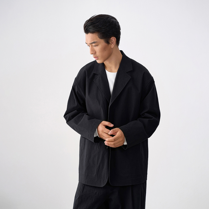 Shimajima Salt-Shrunk Cotton and Linen High-End Casual Single-Breasted Blazer for Men, Loose Fit, Notch Lapel Suit Jacket