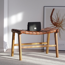 Nordic ins wind sand hair footrest Single leather woven stool shoe stool dressing stool square collapse footrest small stool