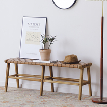  The Mazay Nordic woven bench Bench Bed and breakfast dining table stool Living room shoe stool Bedroom bed tail stool