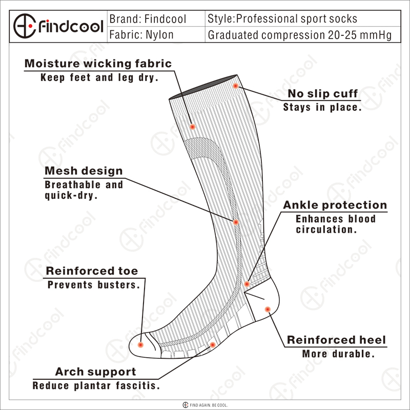 Vớ năng lượng cơ bắp FINDCOOL nam và nữ nhanh khô chạy vớ thể thao vớ dài ống bê đặt vớ marathon nén vớ - Vớ thể thao vớ chân