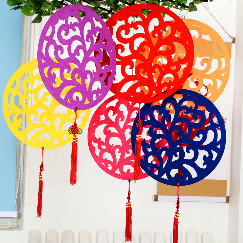 Kindergarten hanging decoration class Classroom dress unwoven hollowed-out round square air hanging decoration corridor hanging decoration