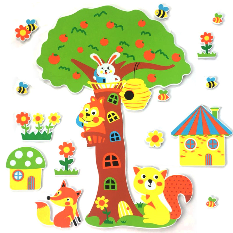 Stereo 3d wall stickers combination new kindergarten classroom wall newspaper layout bedroom creative diy cartoon theme