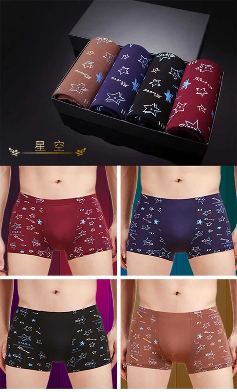 4 món quà đóng hộp đồ lót nam boxer cotton 100% cotton thể thao thoáng khí trẻ trung eo giữa bốn góc phiên bản Hàn Quốc