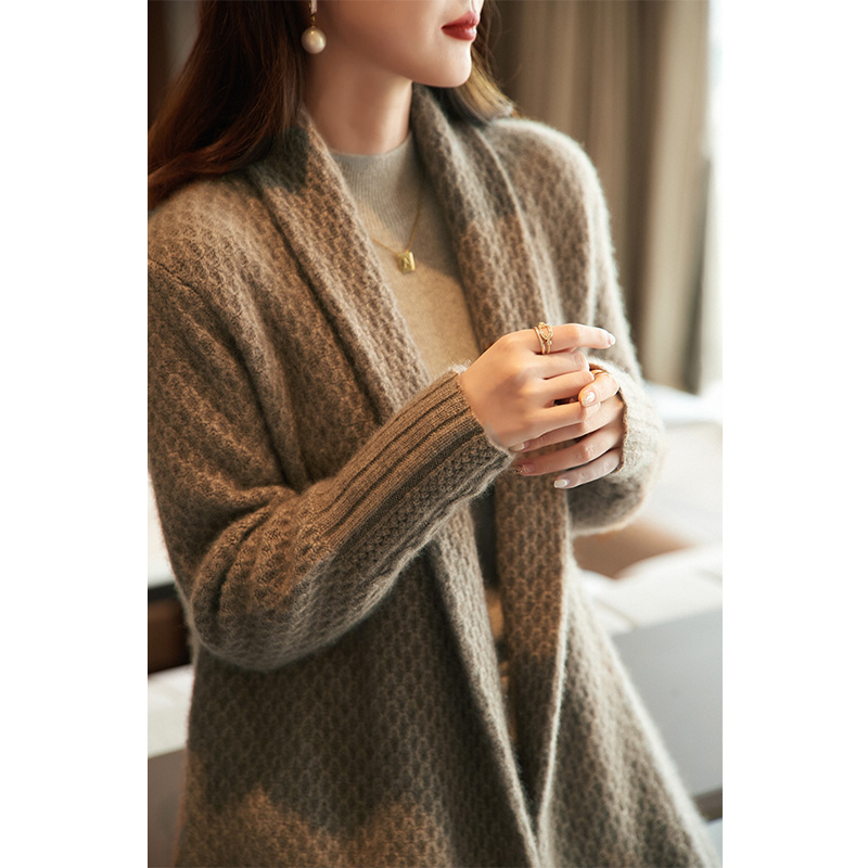 JOIMIFU heavy cashmere knitting ~ low-key luxury ~ cardigan thickened mid-length over-the-knee jacket with lapel