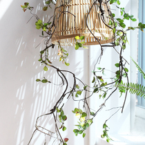 Sicilian simulation green leaf rattan vines plant wall landscaping with hanging green plant decorative pipe