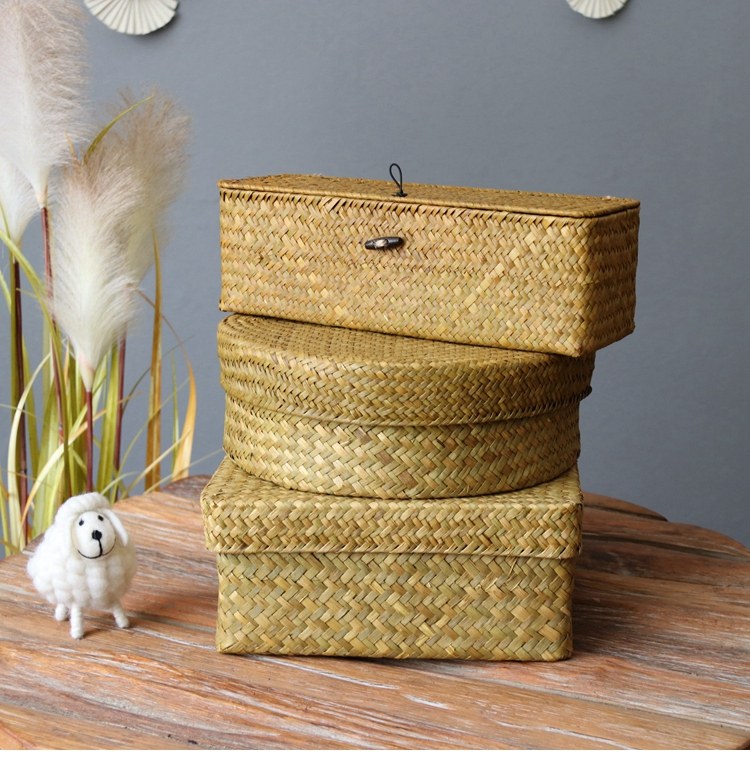 Seagrass Containing Box Gift Box Seagrass Woven Storage Box Seagrass Storage Basket Candy Pan Needle Wire Box