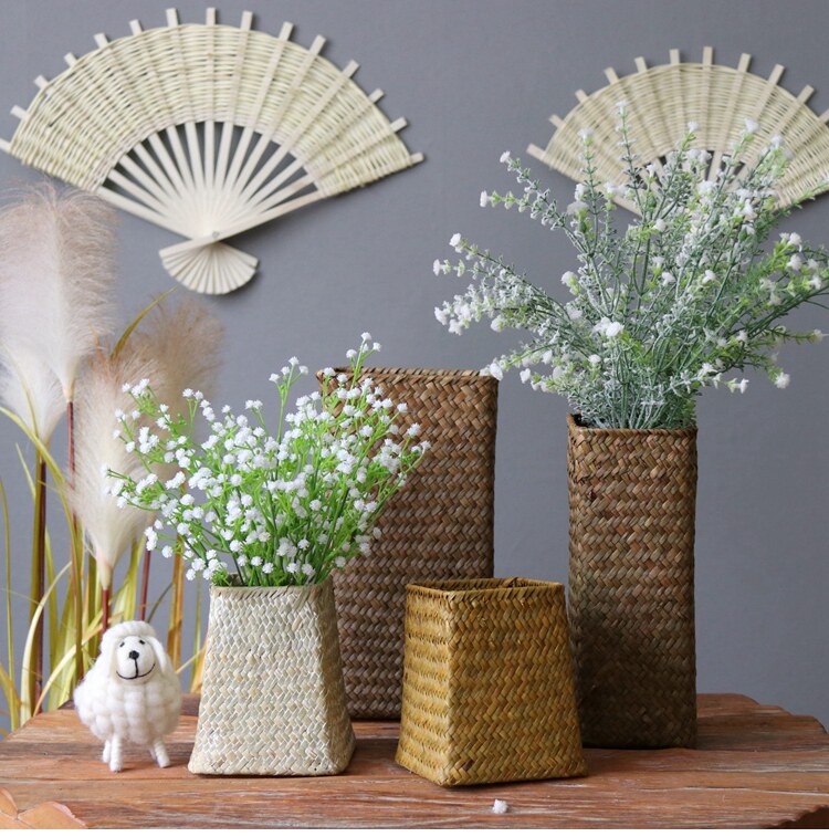 Straw garden home decoration seaweed hand woven storage basket pure natural flower basket vase flower bucket