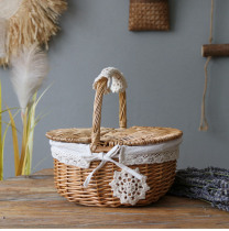 Pastoral series Picnic basket wicker hand flower arrangement flower basket Portable flower basket Fruit basket Gift storage basket