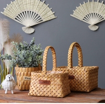 Pastoral wood chip flower basket Gift basket Flower arrangement flower basket Portable fruit flower basket Dried flower vase Flower vase flower pot