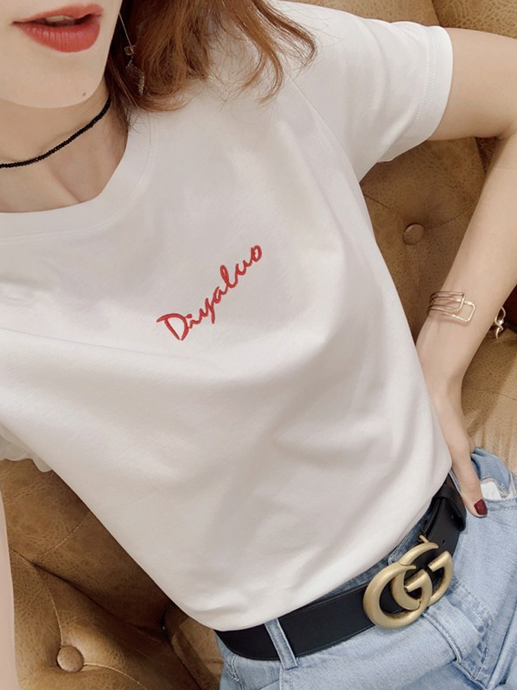 Special cabinet TUNEVA2020 new embroidery short sleeve T-shirt female summer white loose round collar pure cotton blouse