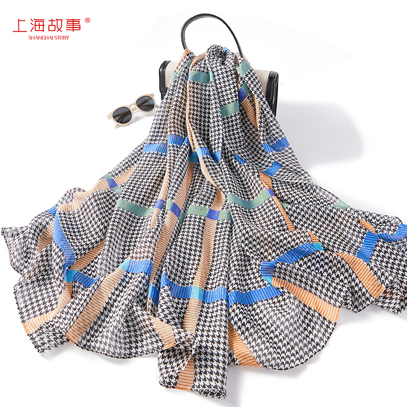 Shanghai Stories Official Flagship Store True Silk Scarves Women Air Conditioning Sunscreen Dual Purpose Scarves 100 for a spring and autumn