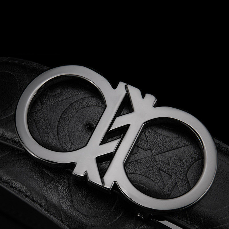 Men's leather belt top layer cowhide gift box youth genuine letters smooth buckle cka belt small embossing