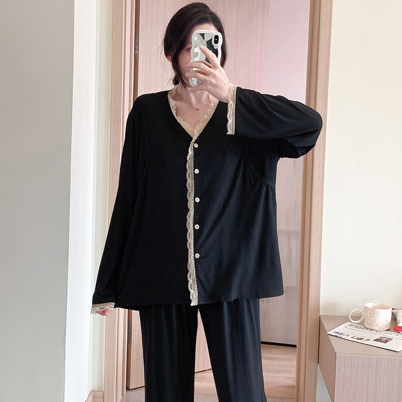 Postpartum Clothing Pajamas Spring and Summer Modal Maternity Postpartum Breastfeeding Plus Size 100kg Loungewear Thin Style Maternity Nursing
