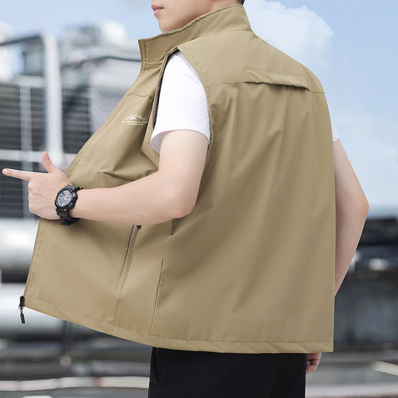 马甲男春秋户外工装摄影宽松背心钓鱼多口袋速干坎肩马夹男装外套