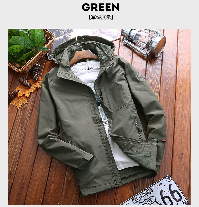 Jeep Shield Jacket Men Plus Velvet Loose Kích thước lớn Nam dài Chạy nhanh khô ngoài trời Áo khoác nhung mỏng áo khoác nỉ