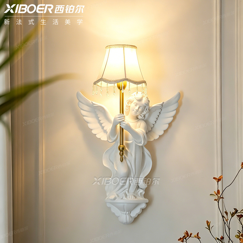 French-Style Wall Lamp with Vintage Carved Angel Design, 2026 New Model, Suitable for Living Room Background Wall, High-End Staircase, Bedroom, and Bedside Wall Lamp