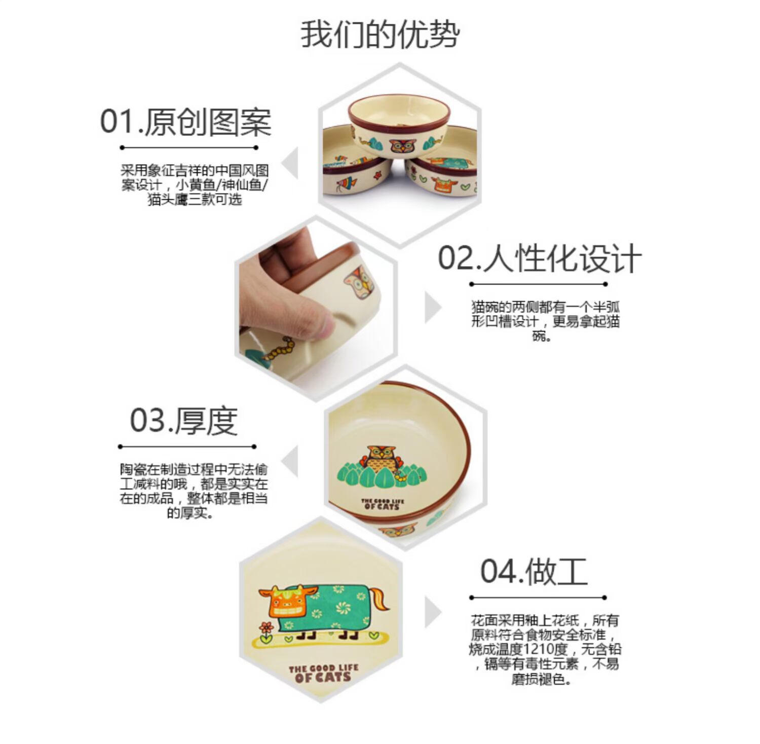 Mèo Tiantian phong cách Trung Quốc mèo bát dày phim hoạt hình gốm mèo bát mèo thức ăn bát mèo bộ đồ ăn lò vi sóng sưởi ấm - Cat / Dog hàng ngày Neccessities đồ uống nước cho chó
