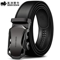 Americas Bison Mens Leather Strap Genuine Leather Automatic Buckle Business Youth Trends Young People Belt 2022 New Pants Strap