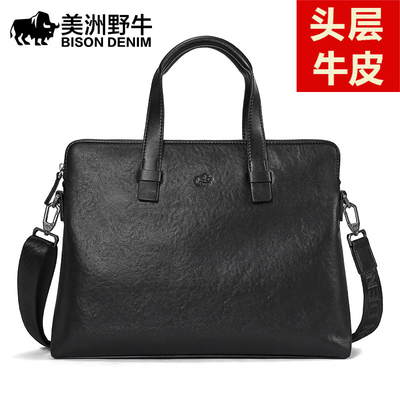 Americas Bison Bull man briefcase genuine leather large capacity single shoulder inclined satchel head layer cow leather business computer handbag