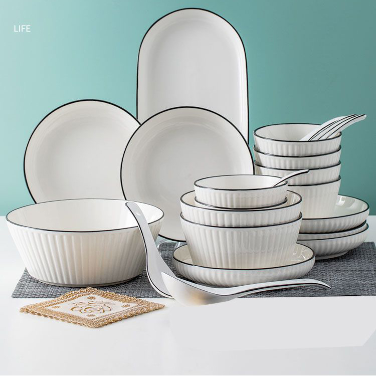 Dish Set, Household Japanese-Style Tableware, Simple Ceramic Bowls and Plates, Bowl and Chopsticks Set, New Home Moving Tableware, Eating Bowls