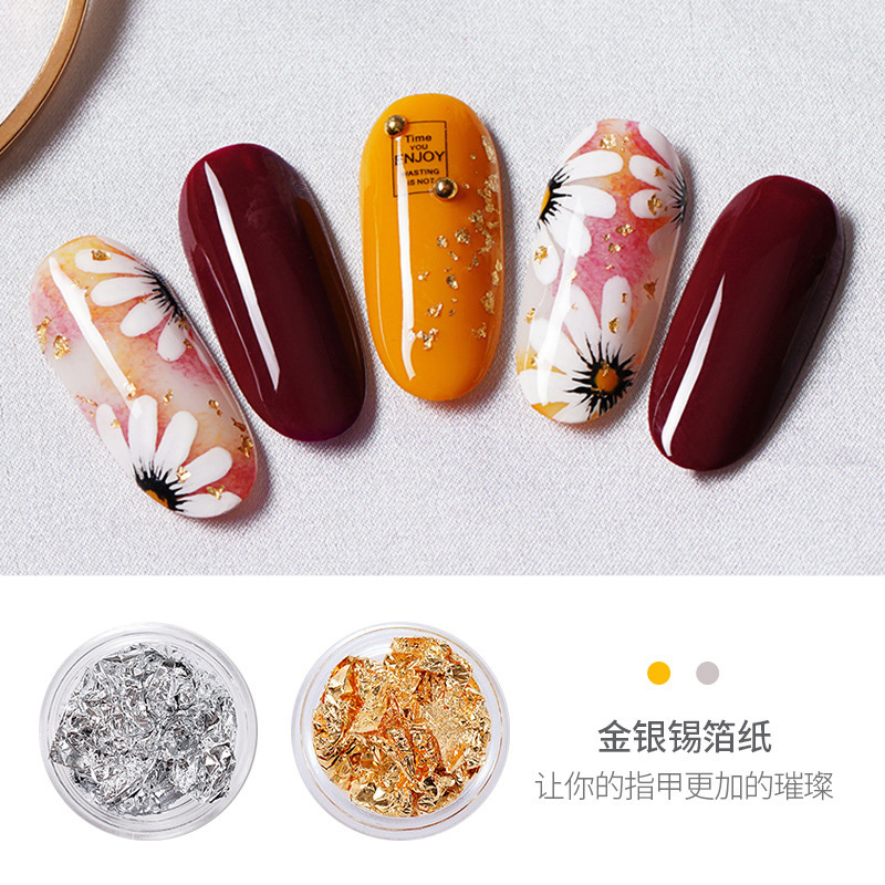 Nail art tinfoil jewelry color gold and silver broken tinfoil paper manicure decoration light armor nail stickers nail decoration