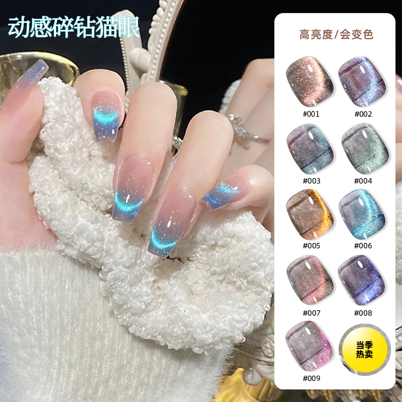 Dynamic Crushed Diamond Cat Eye Nail Polish Gel 2026 New Autumn and Winter Crystal Cat Eye Phototherapy Gel Nail Art Internet Celebrity Hot Item