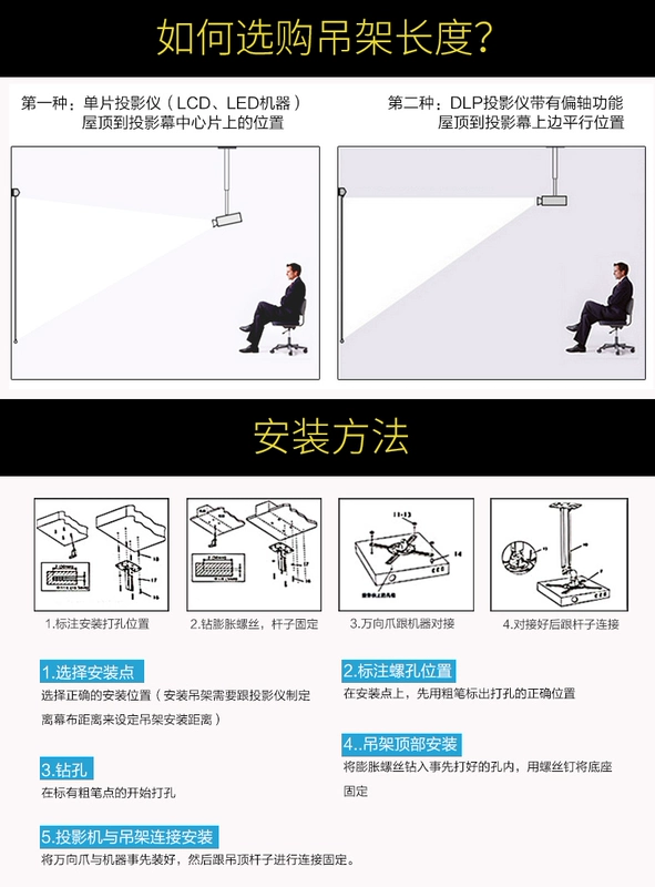 Giá treo máy chiếu trần dày 1 / 1,5 / 2/3 m Máy chiếu treo tường Sony Sony Epson kỹ thuật - Phụ kiện máy chiếu