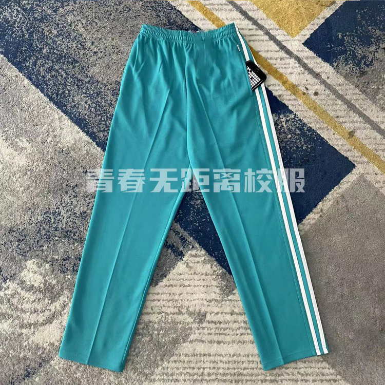 Sports Pants for Primary and Secondary School Students, Spring and Autumn High-Waisted Sports Pants, School Uniform Pants, Blue and Green Two-Bar Sweatpants