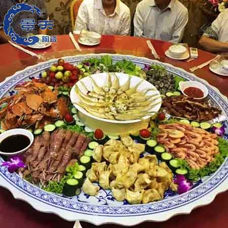 Jingdezhen Qinghua Blossom Ceramics Large Plate Seafood Great Cafe Basin Emperors Crab Super Large Number Round Combined Parquet