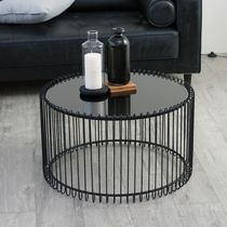  Nordic modern minimalist wrought iron living room creative furniture Tempered glass table round low coffee table Small apartment round table