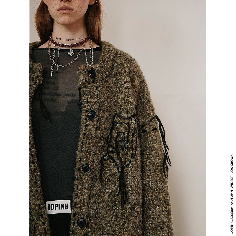 Jopinklab|Celebrity-Inspired Retro Lazy Style Drop-Shoulder Thickened Tassel Looped Knit Sweater Cardigan Jacket Jopinklab|Celebrity-Inspired Retro Lazy Style Drop-Shoulder Thickened Tassel Looped Knit Sweater Cardigan Jacket