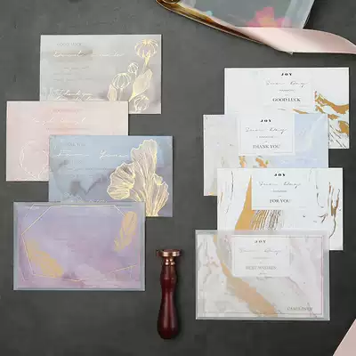 Three-year second class sulfuric acid paper bronzing folding greeting card envelope set holiday message birthday postcard white cardboard