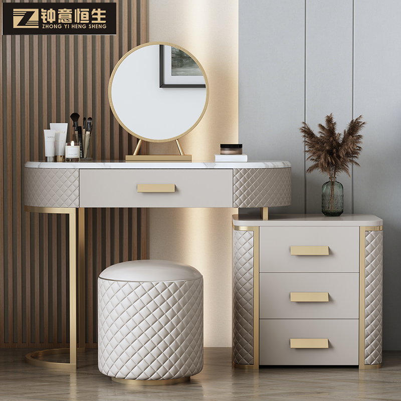 Italian Dresser Dresser Bed Head Cabinet Integrated Light Lavish Rockboard Modern Minimalist Minimalist Nets Red High-end Cortical Makeup Table 