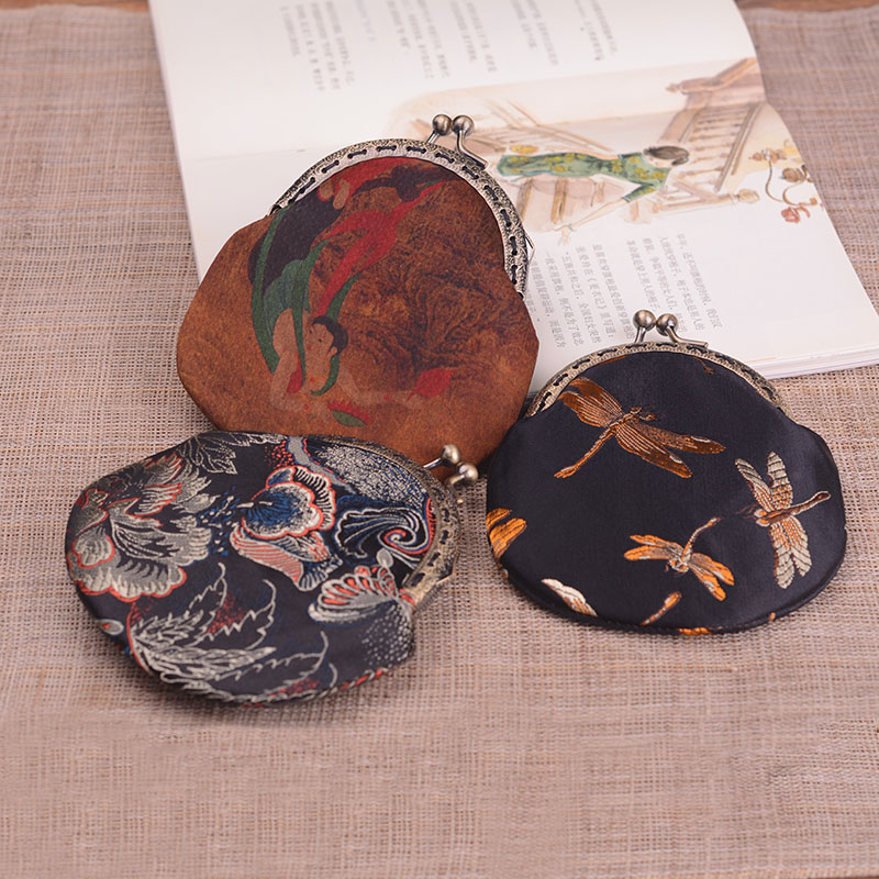 Original retro handmade real silk fragrant cloud yarn zero money opening gold bag coins small items Mini containing cloth art gifts
