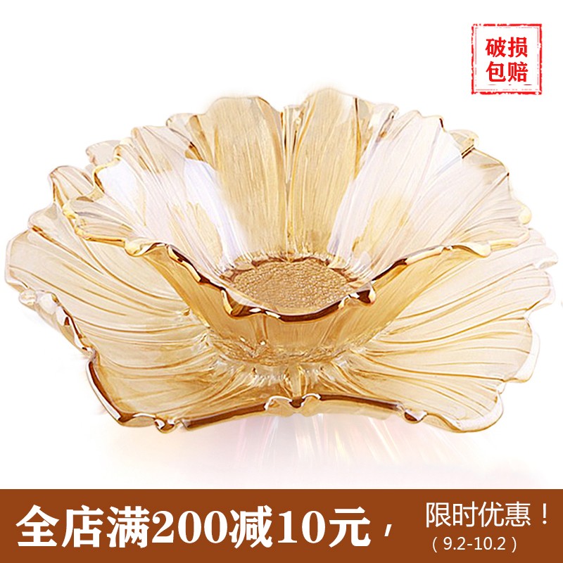 Creative modern crystal glass fruit disk European large fruit basin living room tea for several household candy dried fruit plate light luxury