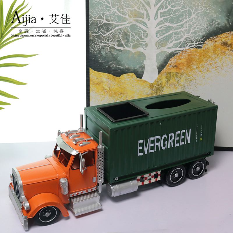 American Truck Container Paper Towels Box Retro Creative Toilet Paper Box Swing Piece Living Room Send Boy Gift Practical New