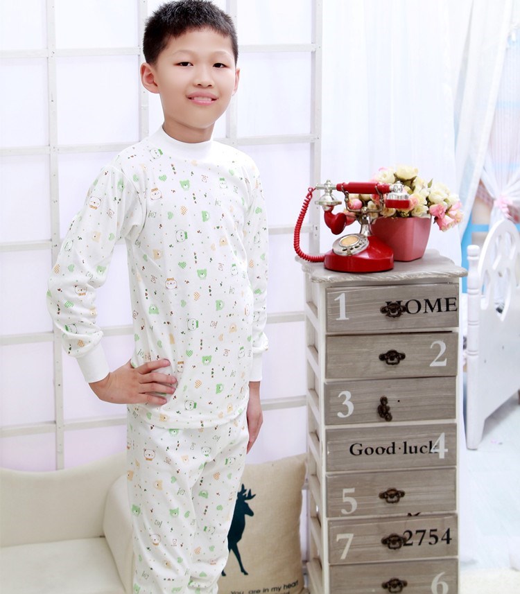 Bộ đồ lót bé trai cotton mùa xuân và mùa thu mỏng cổ cao đồ lót trẻ em