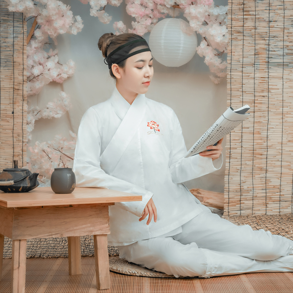 Wuyi Lane original Hanfu all-match bottoming inner lining Daily embroidery pure cotton white men's and women's meditation practice clothes