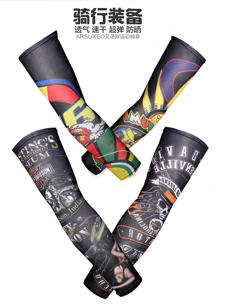 Motorcycle riding sleeve flower arm tattoo male and female ice silk sunscreen sleeve riding arm guard ice sleeve Harley AGV